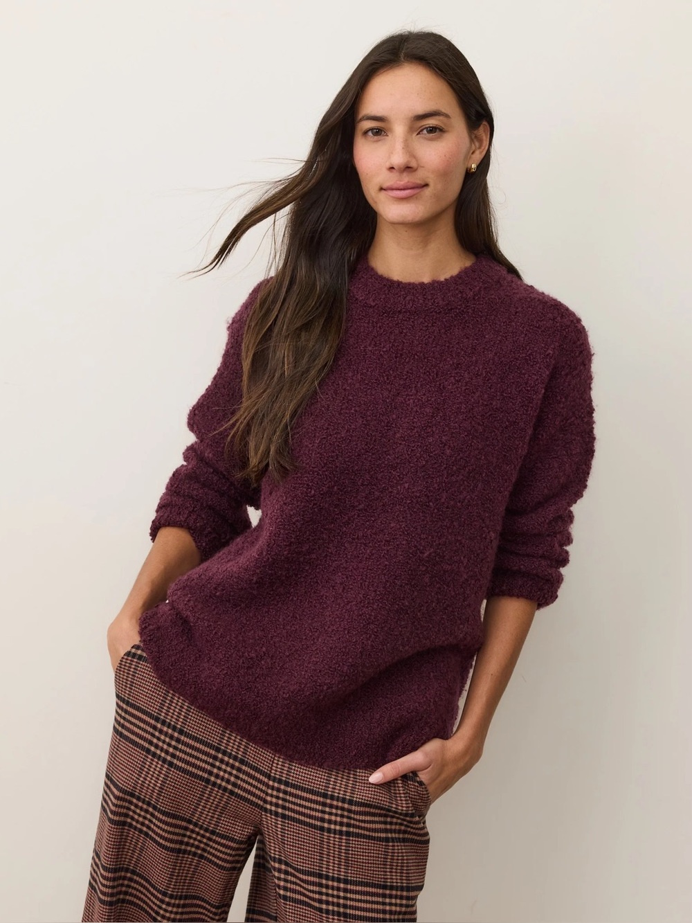 Marine Layer Elena Wool Blend Bouclé Oversized Sweater in Fig Purple Size XS